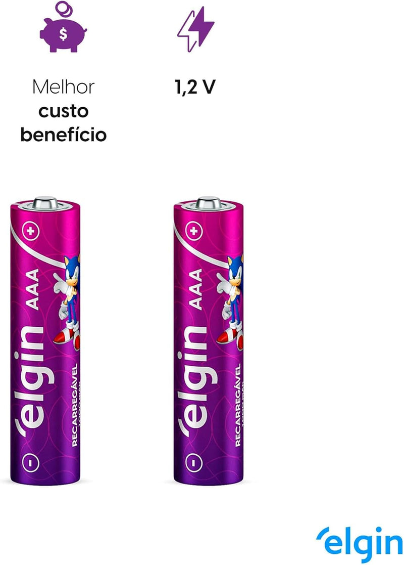Pilha recarregável AAA 1000mAh Elgin com 4 unidades Palito