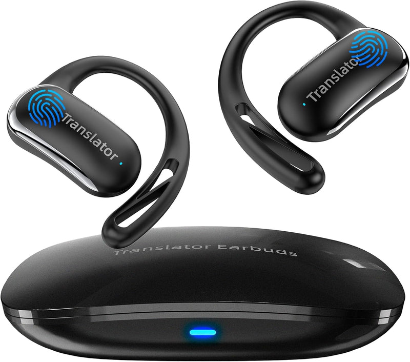 ANFIER Fones de ouvido de tradução em tempo real para iPhone e Andorid AI Fones de ouvido Tradução de idiomas 144 idiomas em tempo real Tradutor OWS bidirecional OWS Fones de ouvido para estudo de