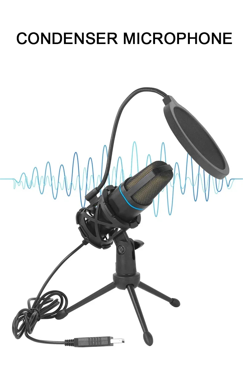 RGB Professional Microphone USB Condenser Microphone Wire Gaming Mic for Podcast Recording Studio Streaming Laptop Desktop PC
