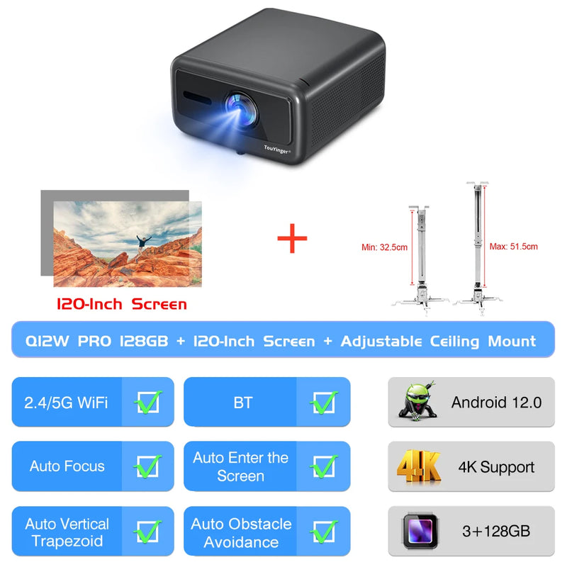Touyinger Q12W pro 2800ANSI Full HD 4K Dual Screen Projector