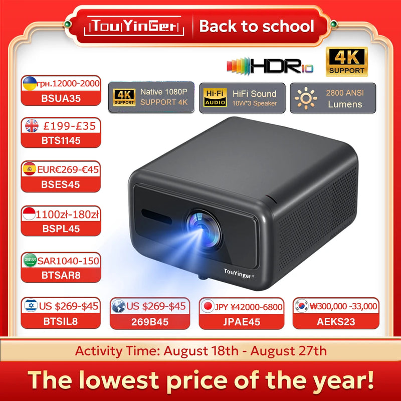 Touyinger Q12W pro 2800ANSI Full HD 4K Dual Screen Projector