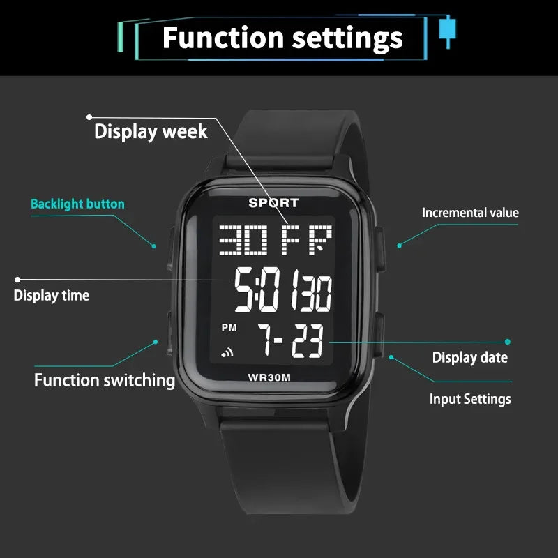 YIKAZE Retro Military Digital Watch Multifunctional Electronic Waterproof
