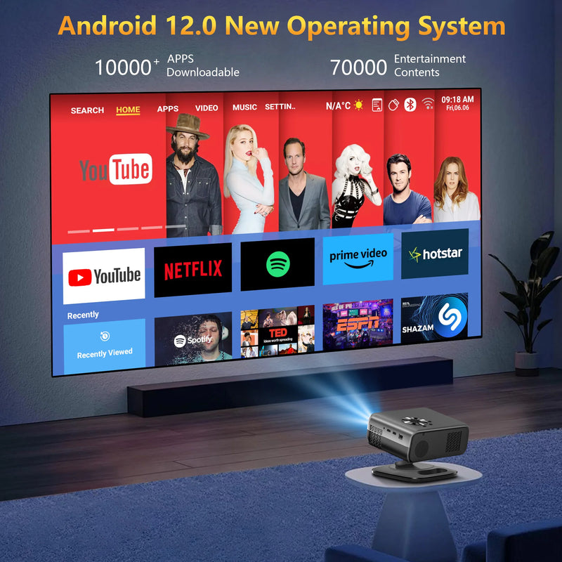 Projector Android12 Mini 4K 64G HORLAT M4 25000Lumens Auto Focus Keystone Full HD 1080 WiFi6