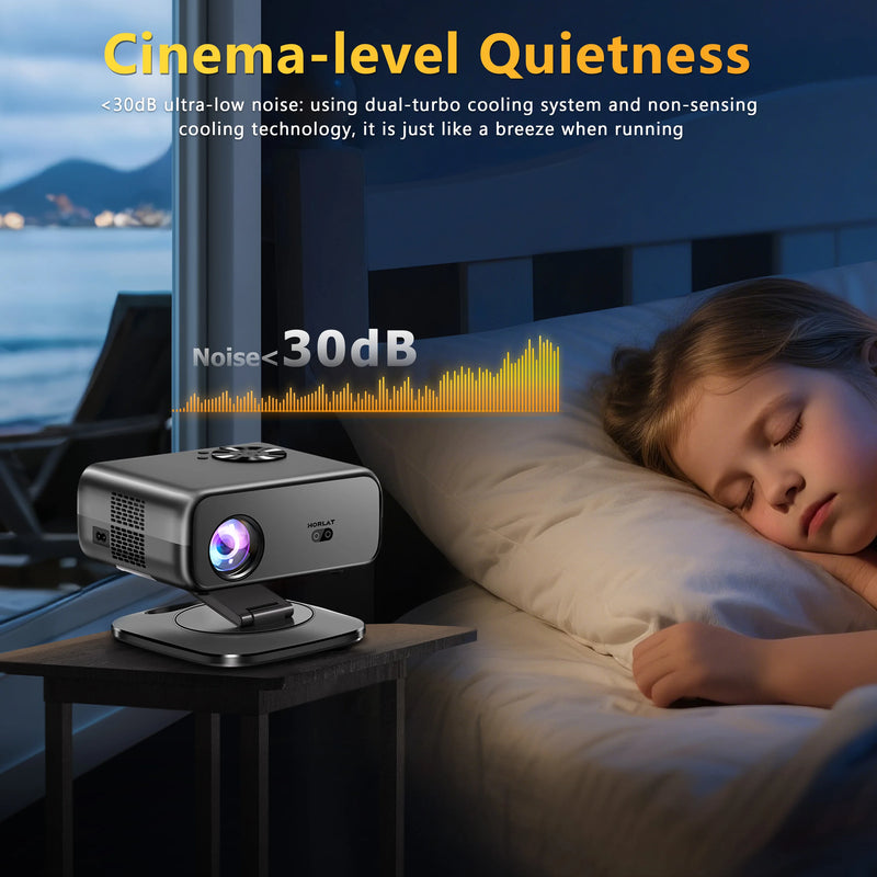 Projector Android12 Mini 4K 64G HORLAT M4 25000Lumens Auto Focus Keystone Full HD 1080 WiFi6