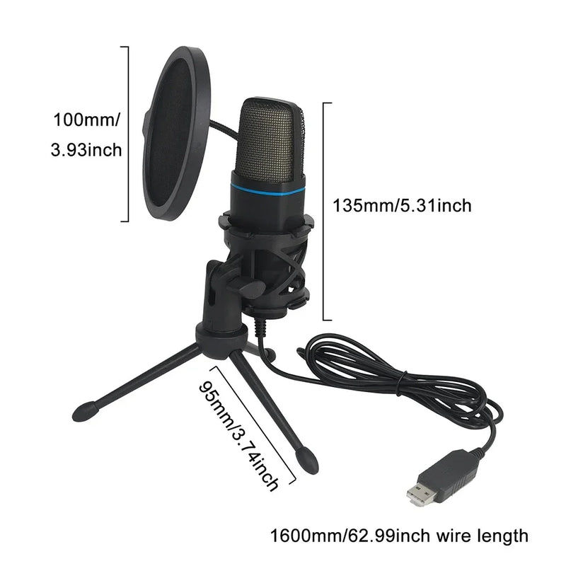 RGB Professional Microphone USB Condenser Microphone Wire Gaming Mic for Podcast Recording Studio Streaming Laptop Desktop PC