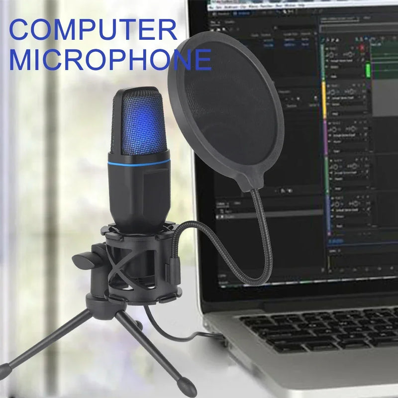RGB Professional Microphone USB Condenser Microphone Wire Gaming Mic for Podcast Recording Studio Streaming Laptop Desktop PC