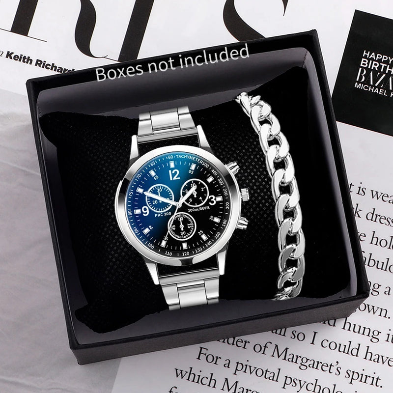 men's business watches, steel strap, quartz watch with bracelet (box not included)