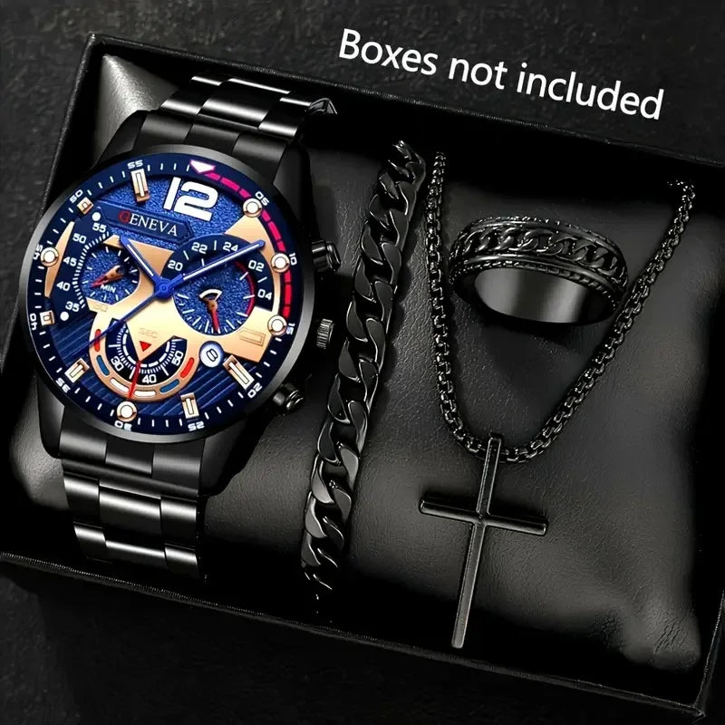 Luxury Men's Quartz Watches, 4-Piece Set