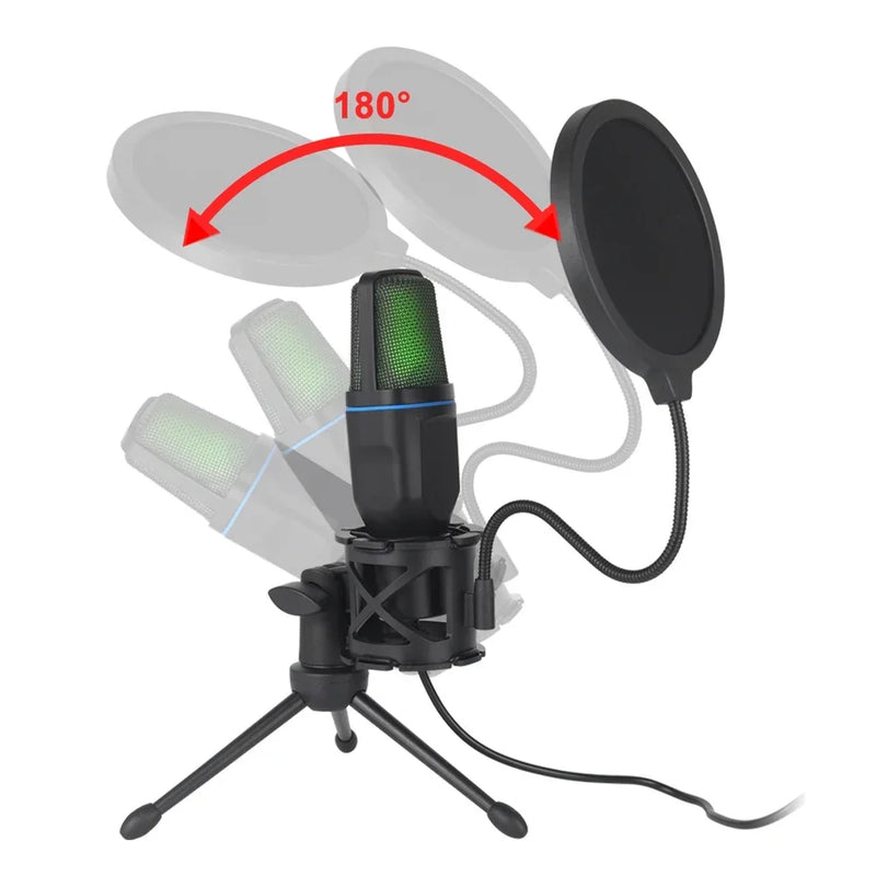 RGB Professional Microphone USB Condenser Microphone Wire Gaming Mic for Podcast Recording Studio Streaming Laptop Desktop PC