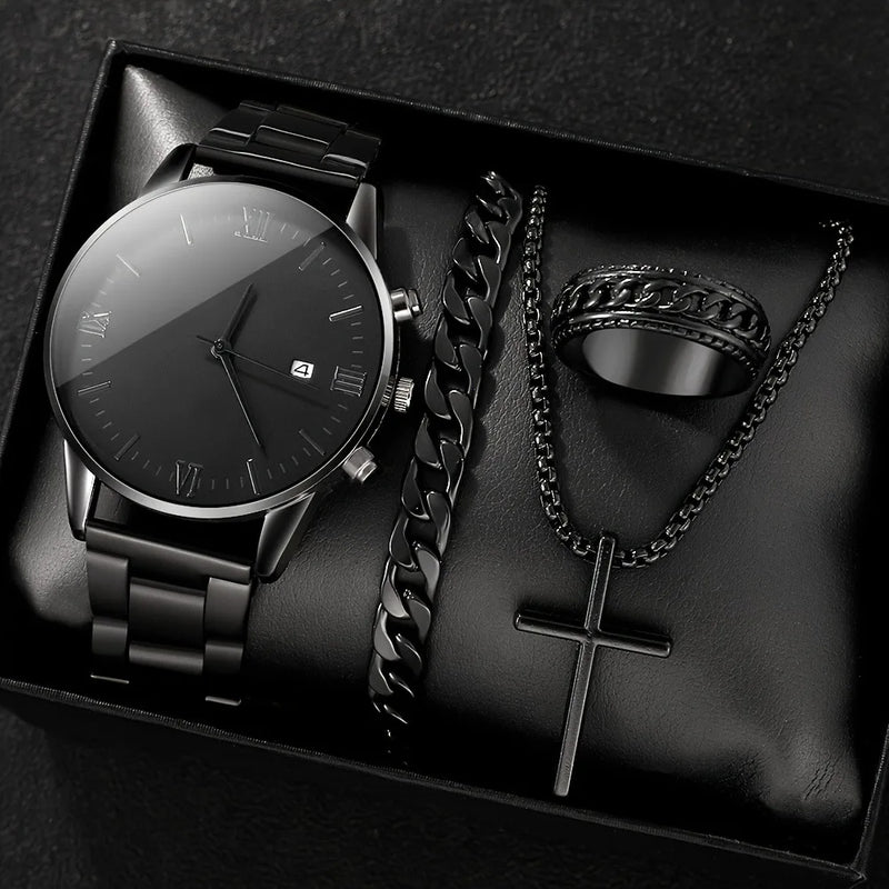 Luxury Men's Quartz Watches, 4-Piece Set