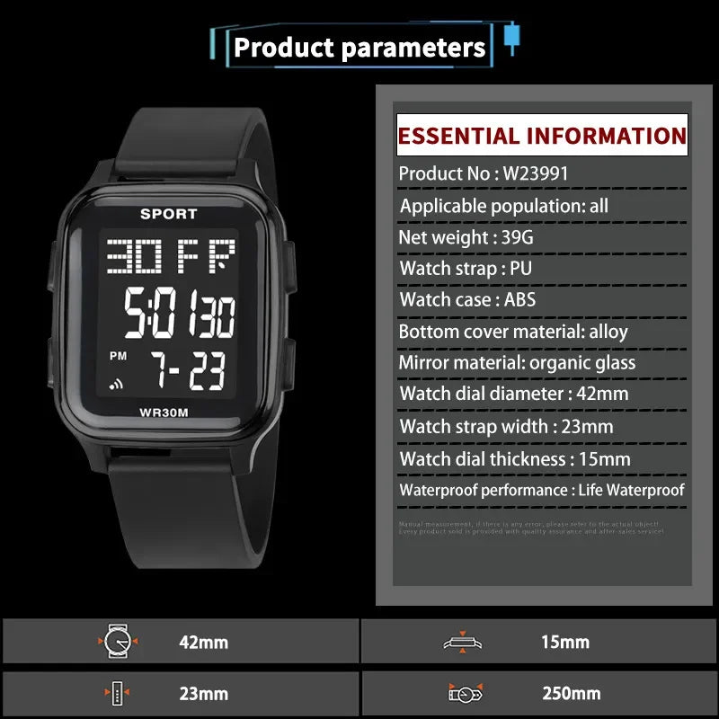 YIKAZE Retro Military Digital Watch Multifunctional Electronic Waterproof