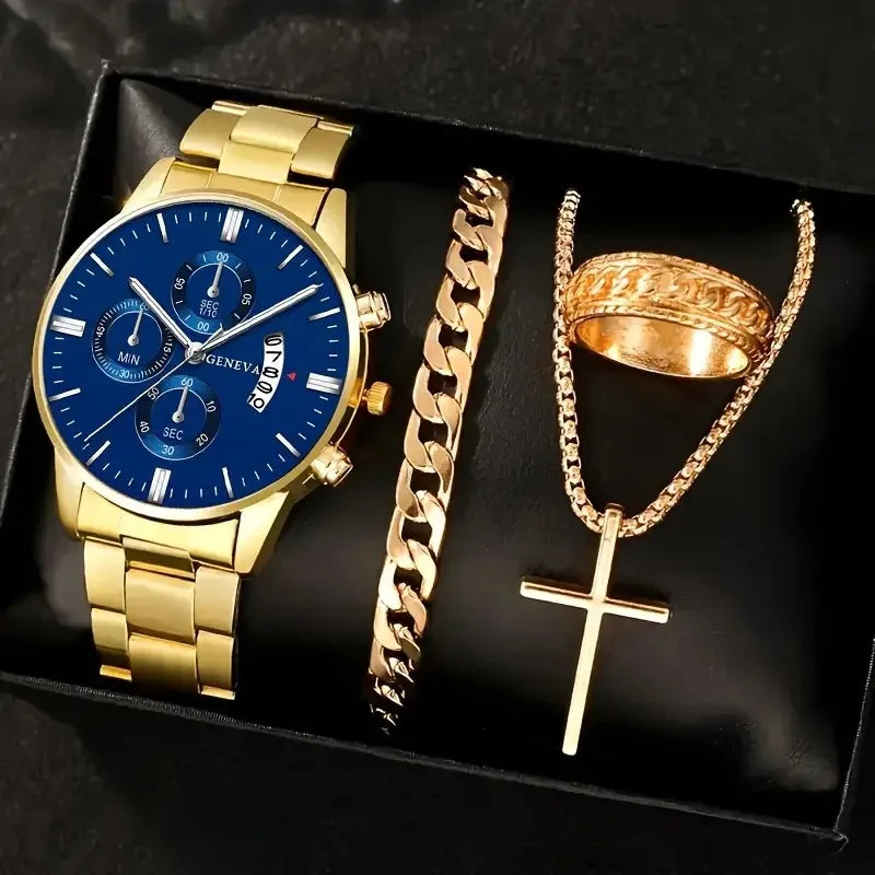 Luxury Men's Quartz Watches, 4-Piece Set