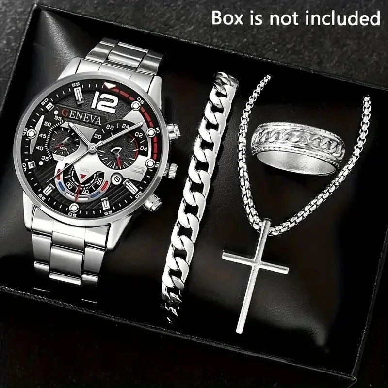 Luxury Men's Quartz Watches, 4-Piece Set