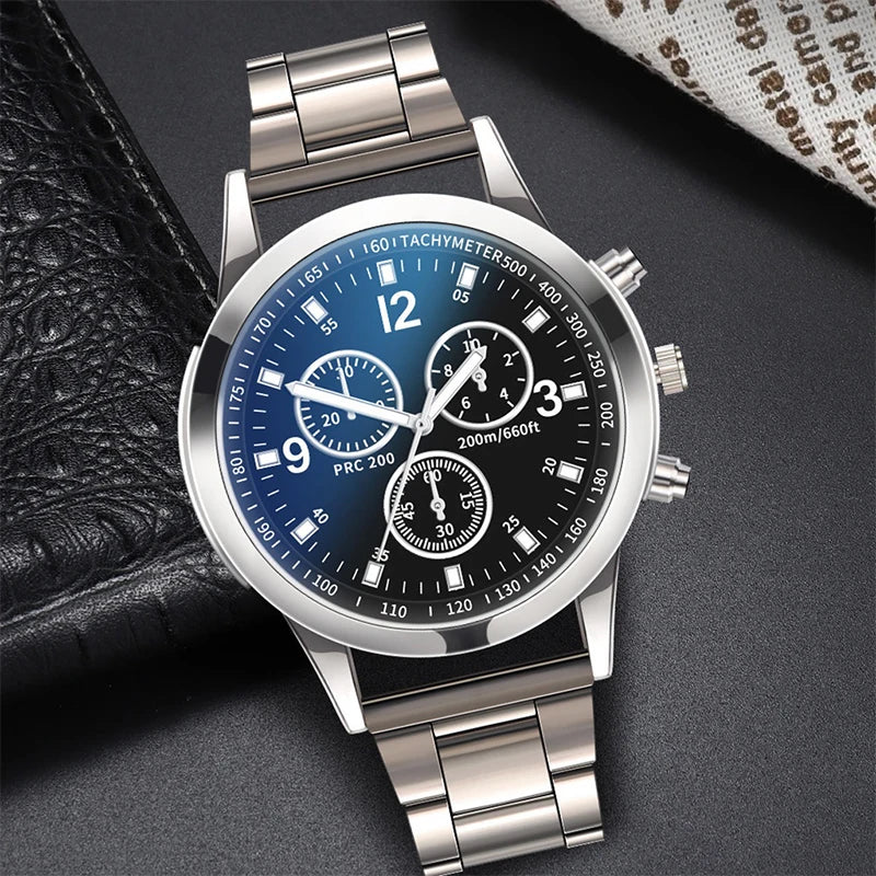 men's business watches, steel strap, quartz watch with bracelet (box not included)