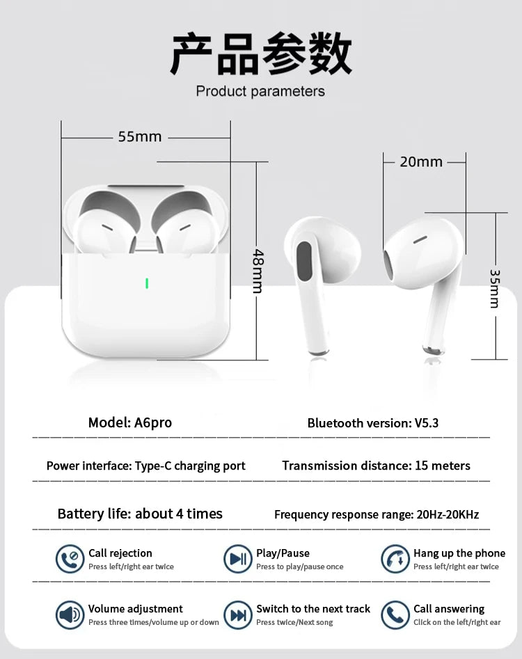 Air Pro 2025, HiFi sound, low latency, noise reduction, for iPhone and Android