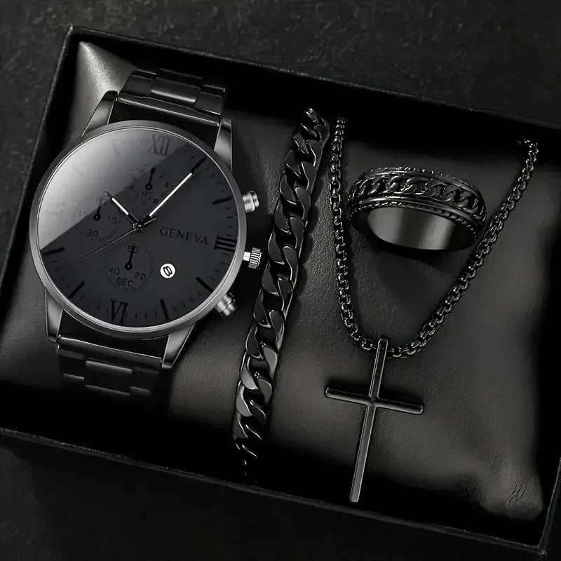 Luxury Men's Quartz Watches, 4-Piece Set