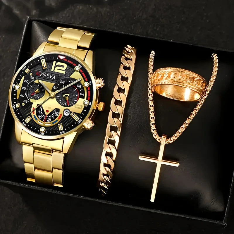 Luxury Men's Quartz Watches, 4-Piece Set