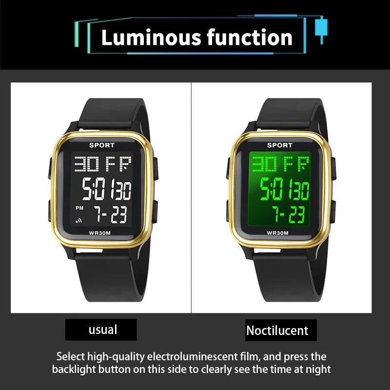 YIKAZE Retro Military Digital Watch Multifunctional Electronic Waterproof