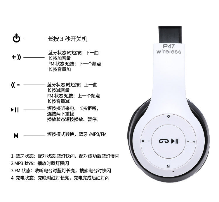 P47 Foldable Bluetooth 5.0 Stereo Wireless Headphones