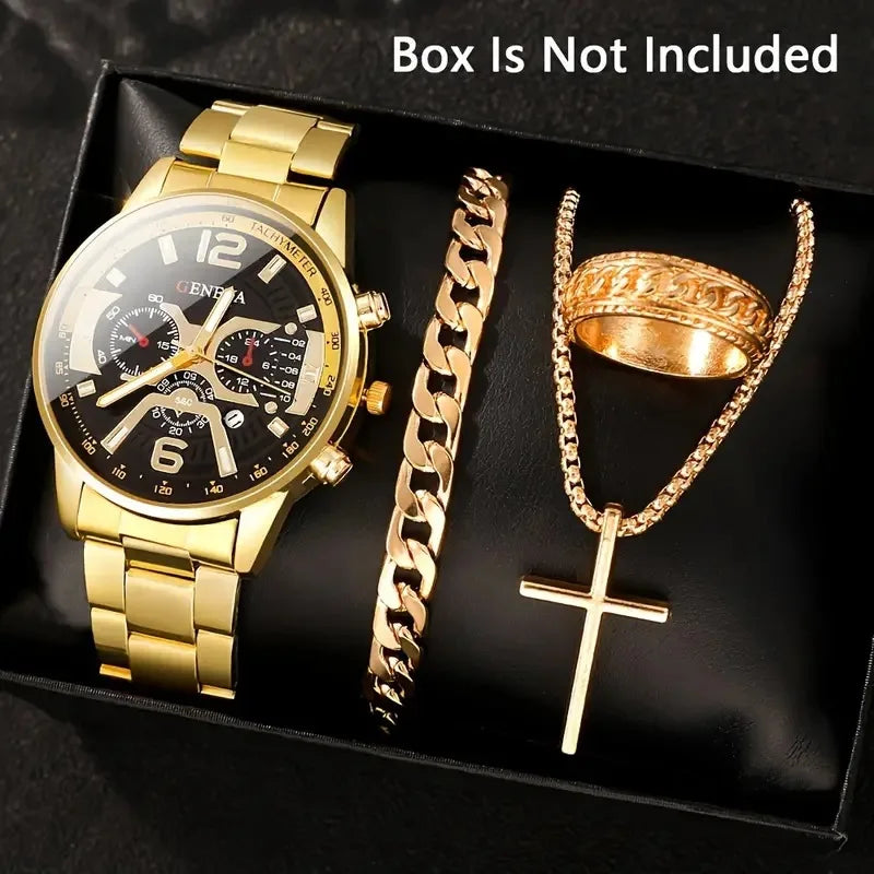 Luxury Men's Quartz Watches, 4-Piece Set