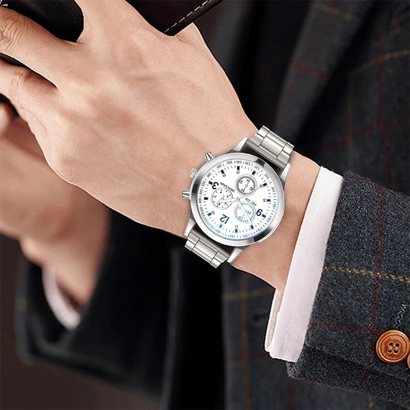 men's business watches, steel strap, quartz watch with bracelet (box not included)