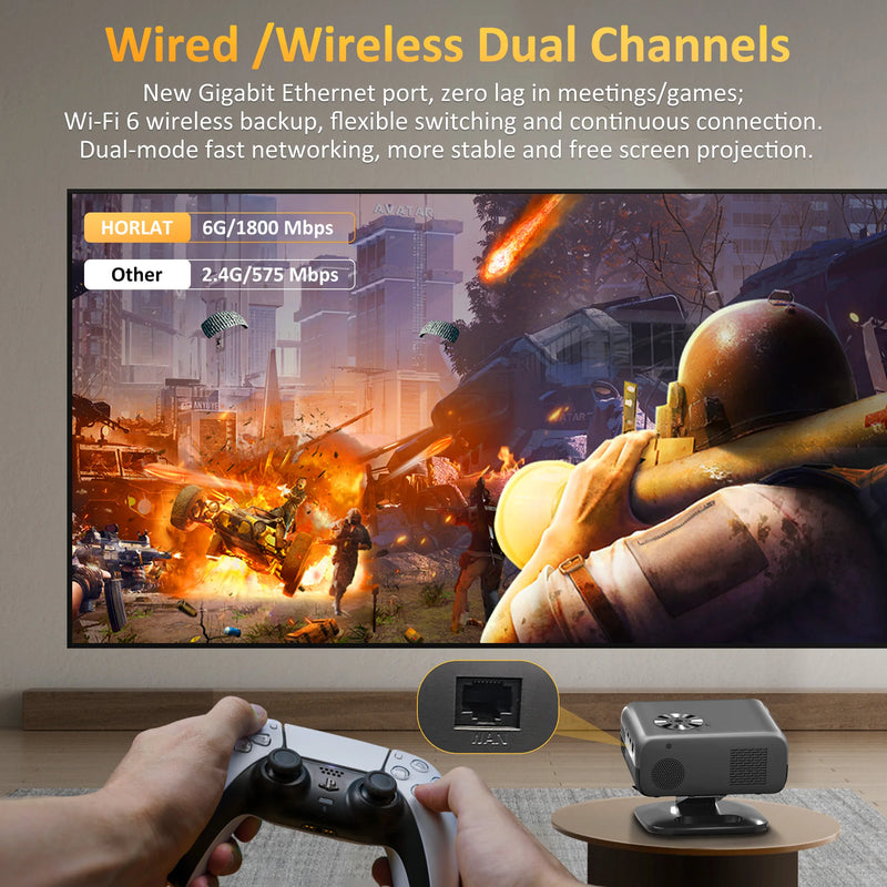 Projector Android12 Mini 4K 64G HORLAT M4 25000Lumens Auto Focus Keystone Full HD 1080 WiFi6
