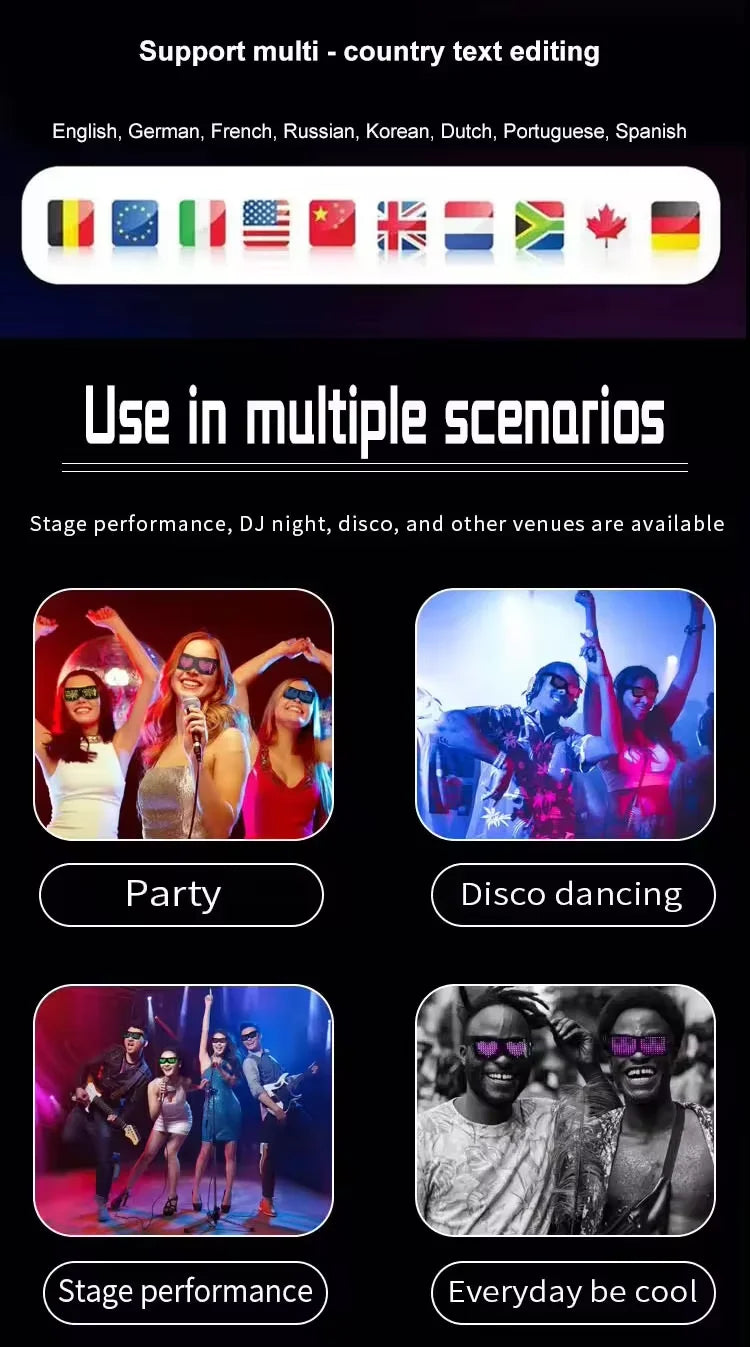 programmable LED party glasses with app control DIY text