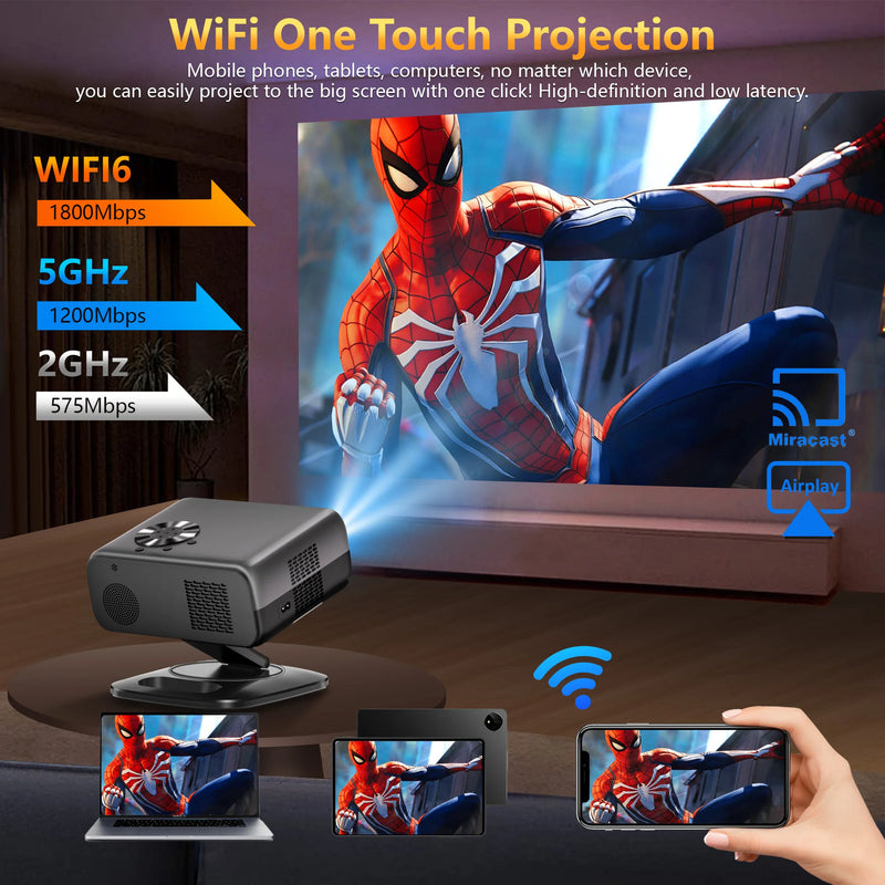 Projector Android12 Mini 4K 64G HORLAT M4 25000Lumens Auto Focus Keystone Full HD 1080 WiFi6