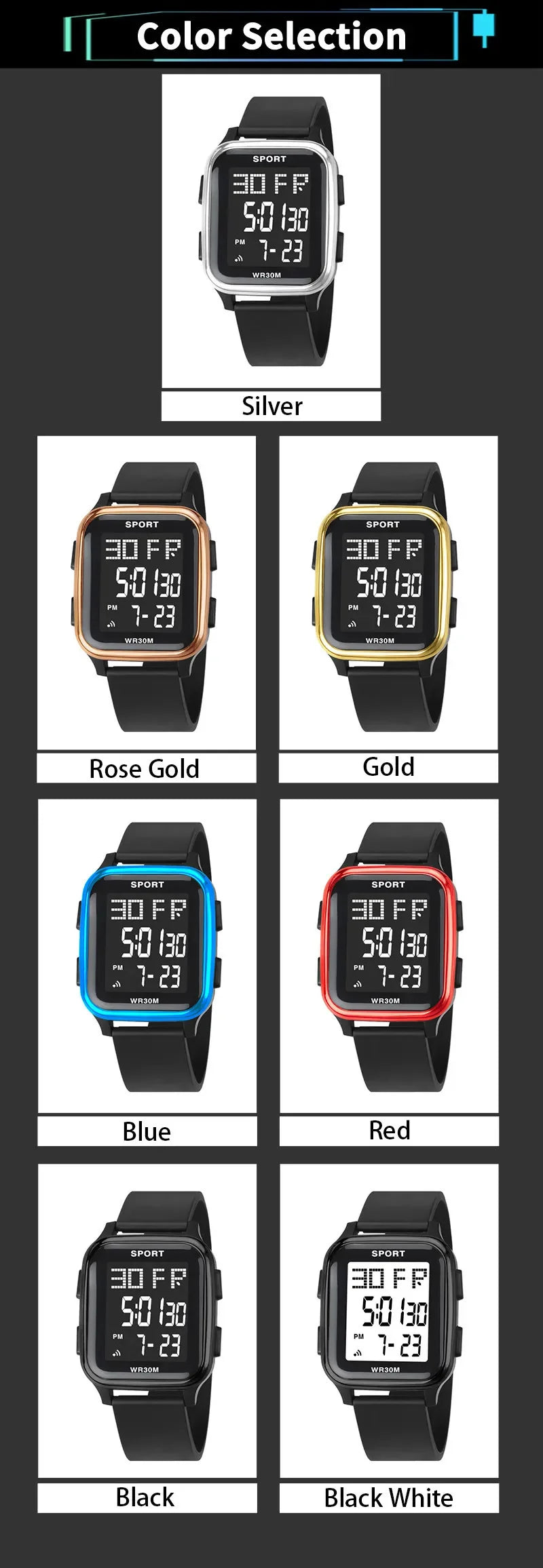 YIKAZE Retro Military Digital Watch Multifunctional Electronic Waterproof