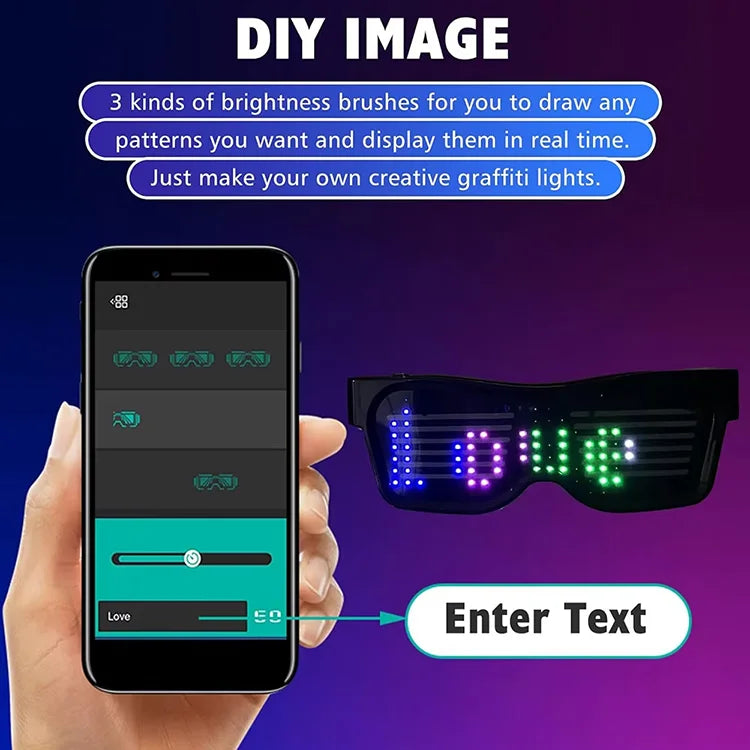 programmable LED party glasses with app control DIY text