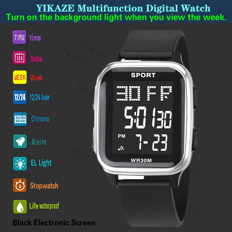 YIKAZE Retro Military Digital Watch Multifunctional Electronic Waterproof
