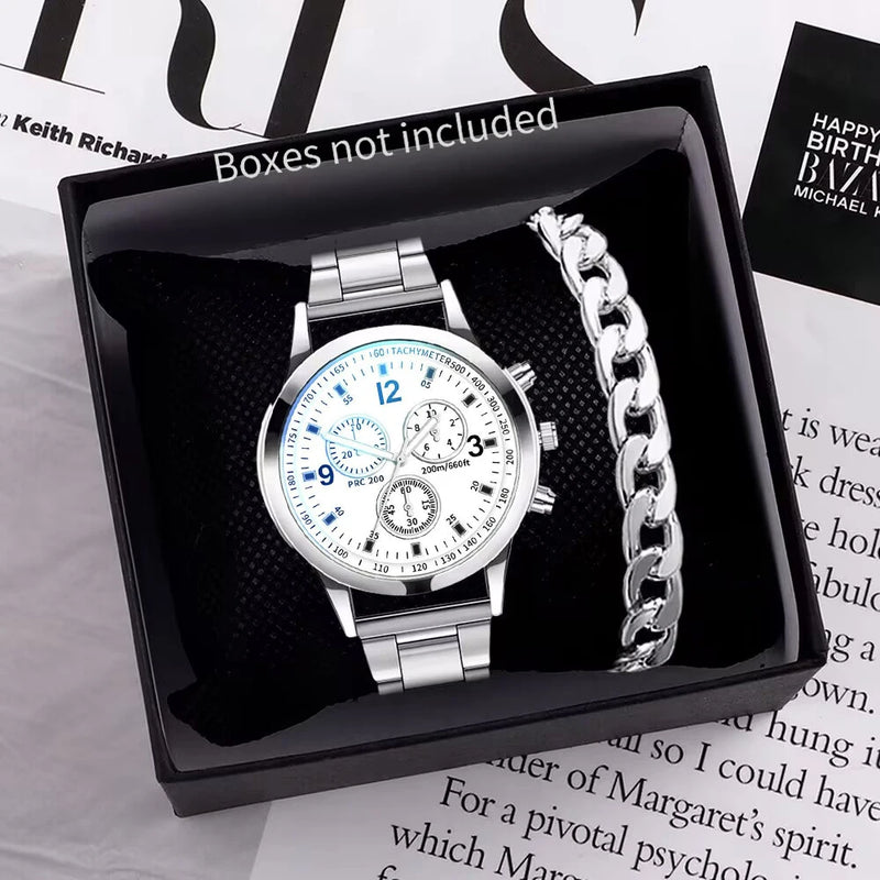 men's business watches, steel strap, quartz watch with bracelet (box not included)